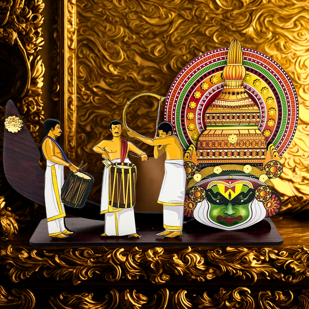 Kerala Festive Vadhyamelam with Boat & kathakali Head – Handcrafted Wooden Showpiece