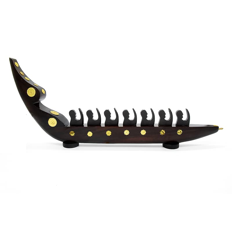 Handcrafted Rosewood Chundan Vallam Miniature with 7 Rowers – Traditional Kerala Snake Boat Decor