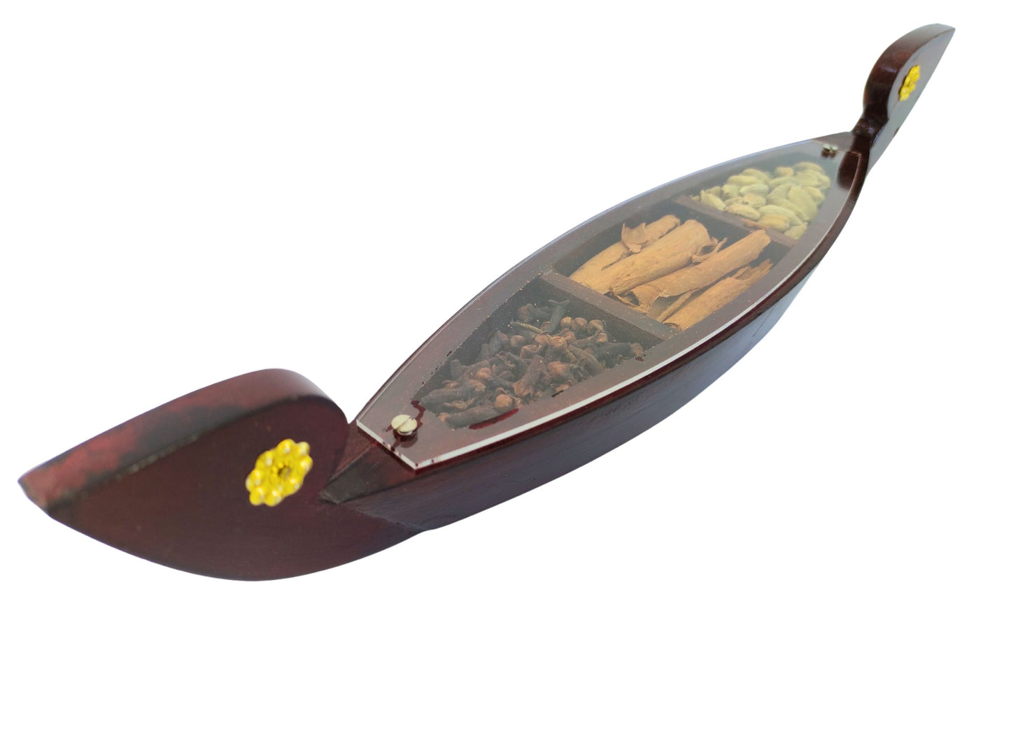 Miniature Kerala Spice Boat with 3 Authentic Spices – Handcrafted Kettuvallom for Décor and Gifting