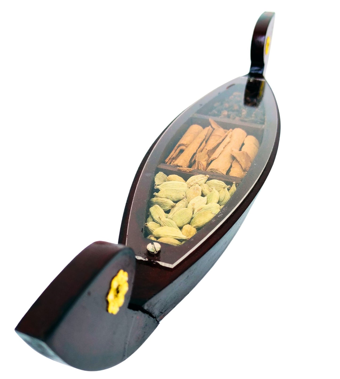 Miniature Kerala Spice Boat with 3 Authentic Spices – Handcrafted Kettuvallom for Décor and Gifting