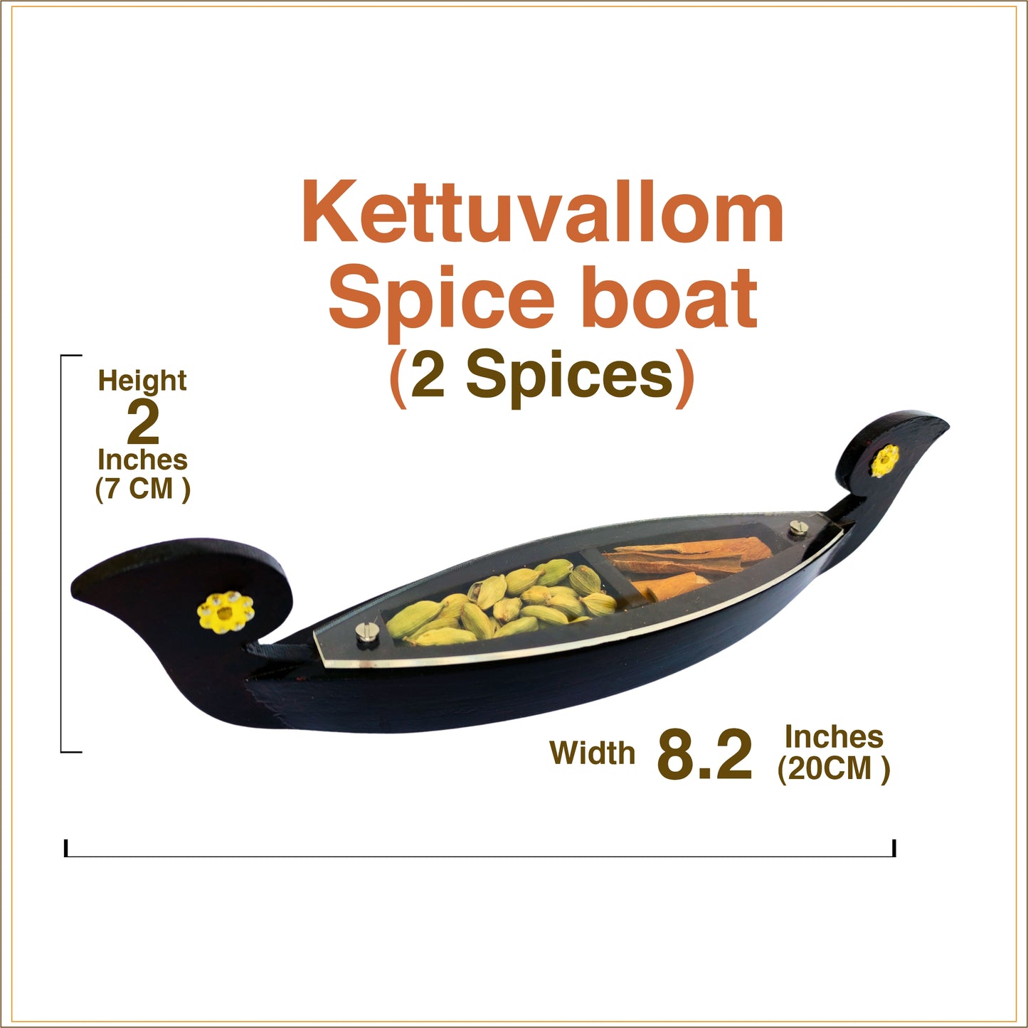 Miniature Kettuvallom Spice Boat – Traditional Kerala Masterpiece with 2 Real Spices Handcrafted Wooden Model | 25 cm Length | Ideal for Gifting