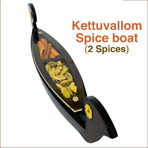Miniature Kettuvallom Spice Boat – Traditional Kerala Masterpiece with 2 Real Spices Handcrafted Wooden Model | 25 cm Length | Ideal for Gifting