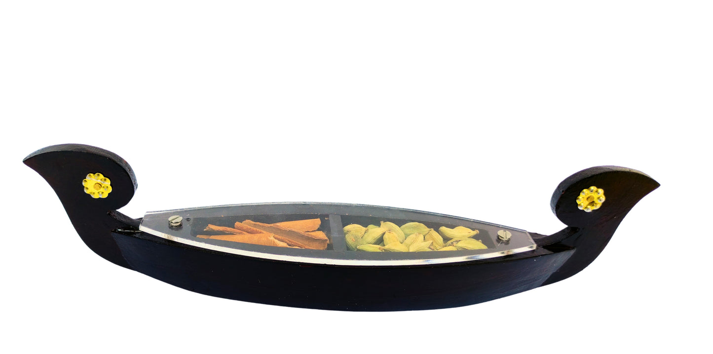 Miniature Kettuvallom Spice Boat – Traditional Kerala Masterpiece with 2 Real Spices Handcrafted Wooden Model | 25 cm Length | Ideal for Gifting