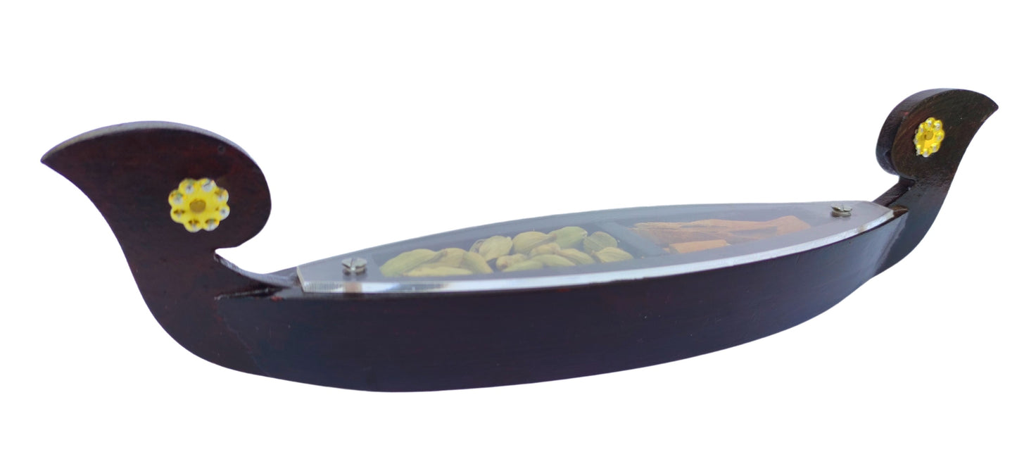 Miniature Kettuvallom Spice Boat – Traditional Kerala Masterpiece with 2 Real Spices Handcrafted Wooden Model | 25 cm Length | Ideal for Gifting