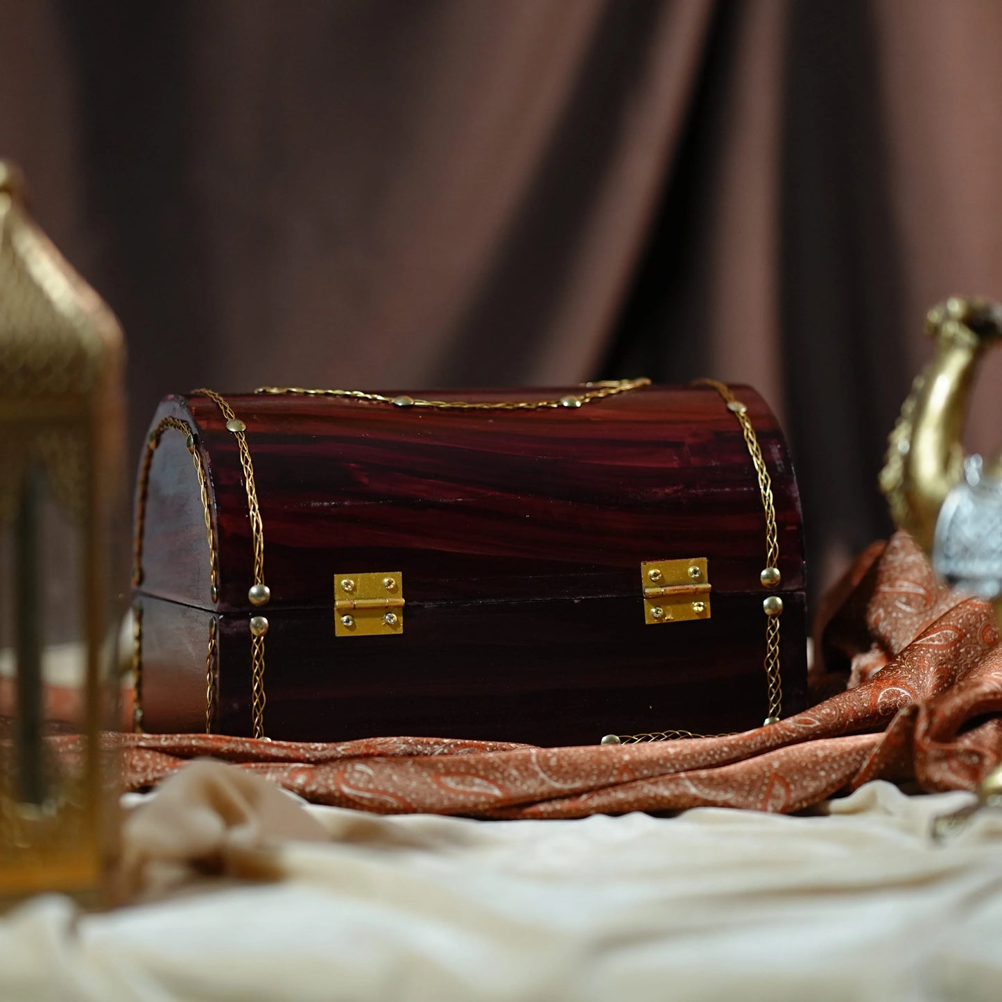 Handcrafted Kerala Rosewood Arab Jewel Box – Small Hexagonal Nettur Petti Inspired Design