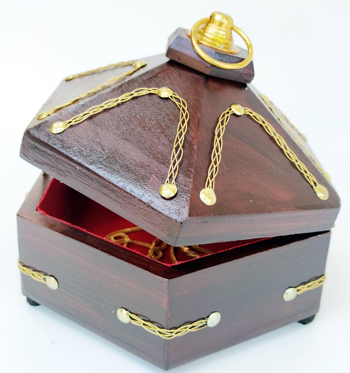 Kerala Special Rosewood Ethnic Jewel Box – Hexagon Shaped (Big)