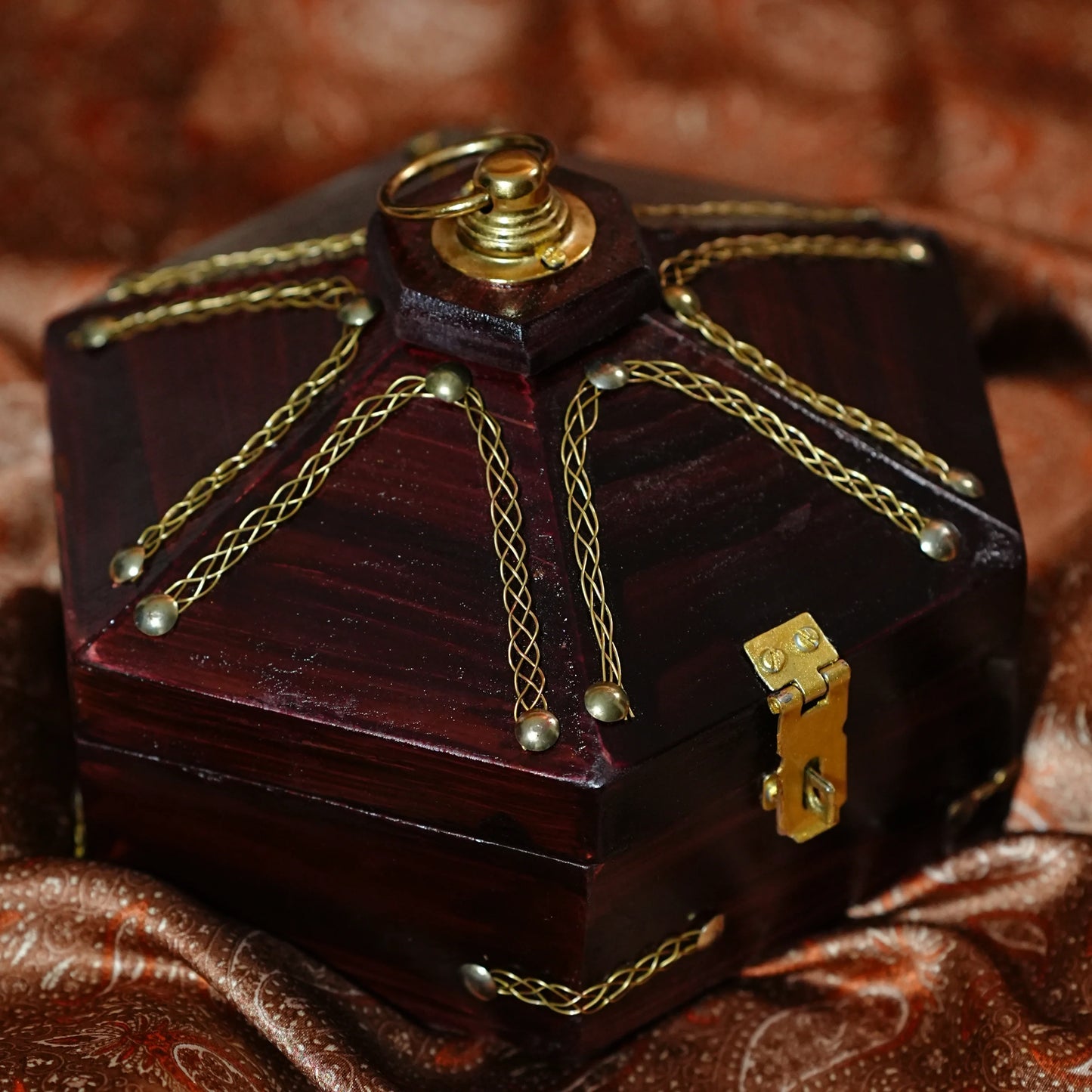 Heritage Rosewood Hexagon Jewel Box – Medium (Kerala-Inspired)