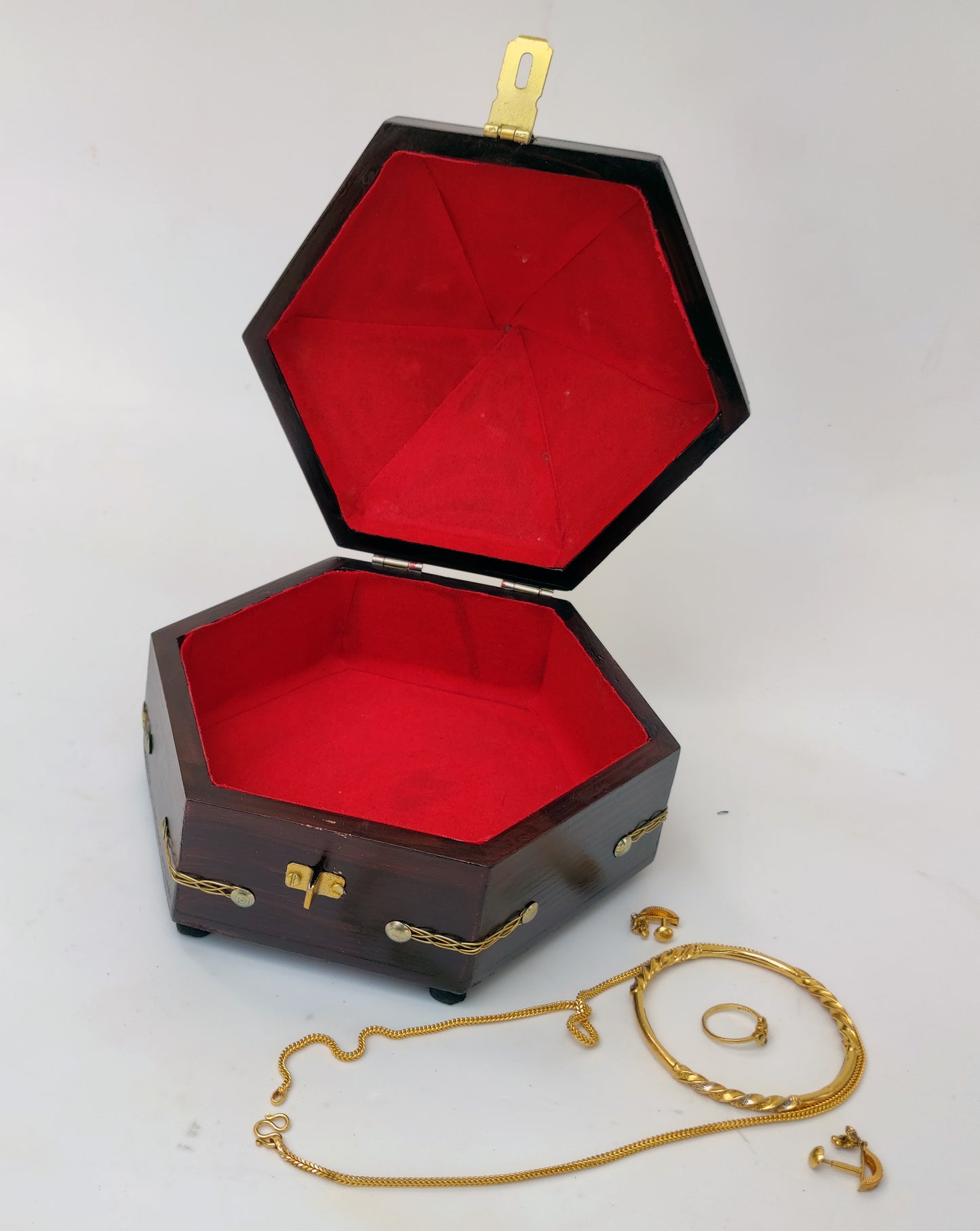 Kerala Special Rosewood Ethnic Jewel Box – Hexagon Shaped (Big)