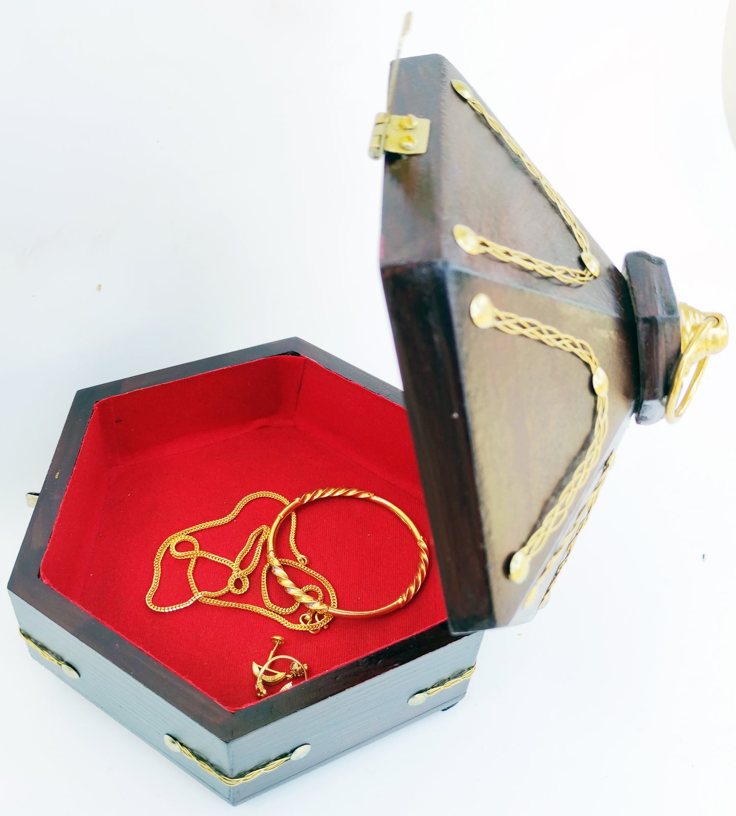 Kerala Special Rosewood Ethnic Jewel Box – Hexagon Shaped (Big)