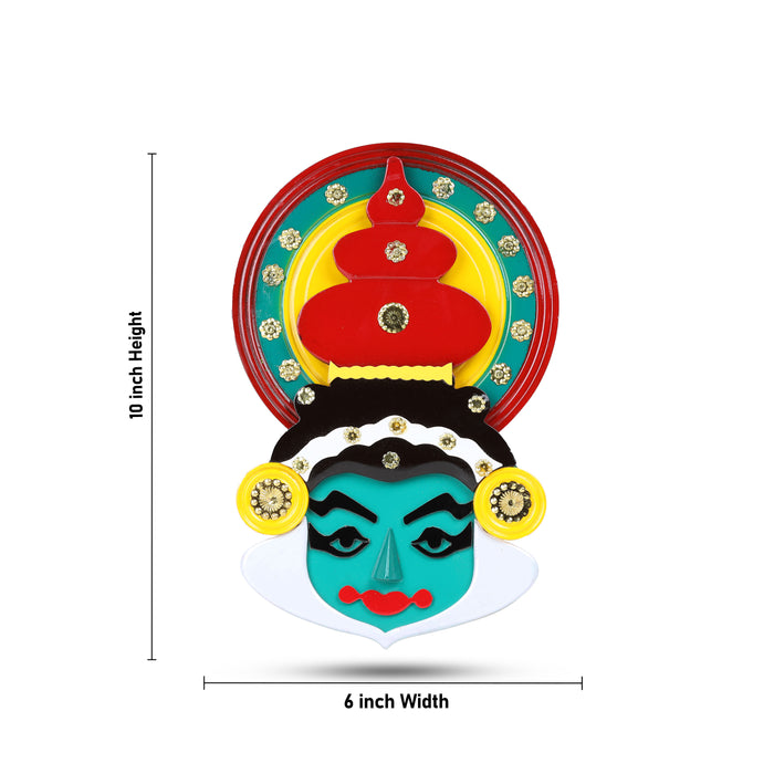 10-Inch Multicolored Wooden Kathakali Face Wall Hanging | Hand-Painted Traditional Decor for Home & Gifting