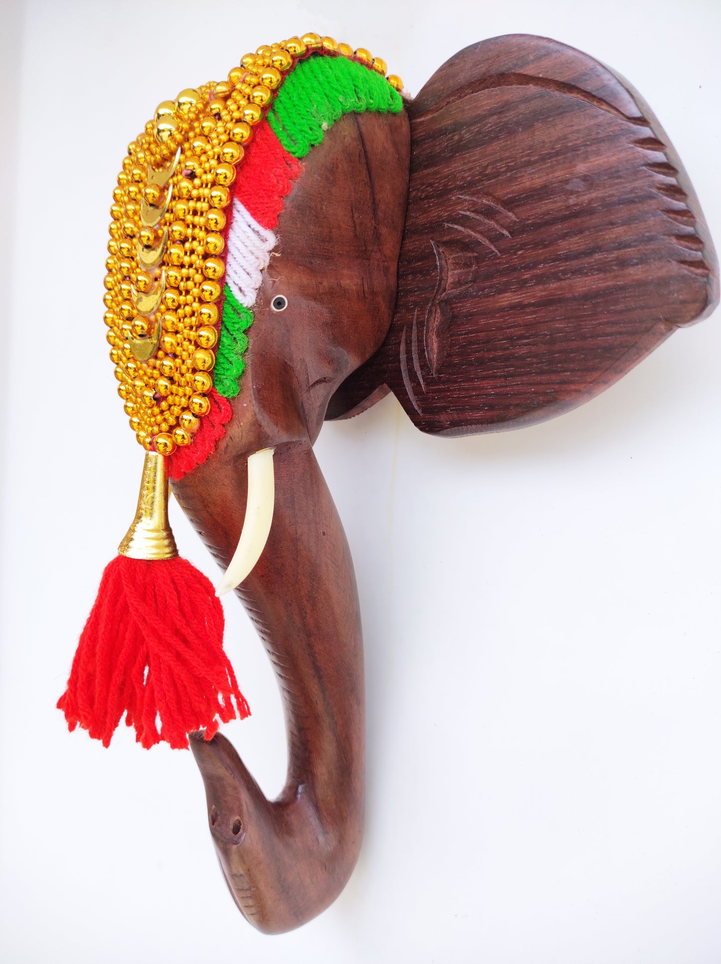 10-Inch Handcrafted Rosewood Elephant Head Wall Hanging with Nettipattom