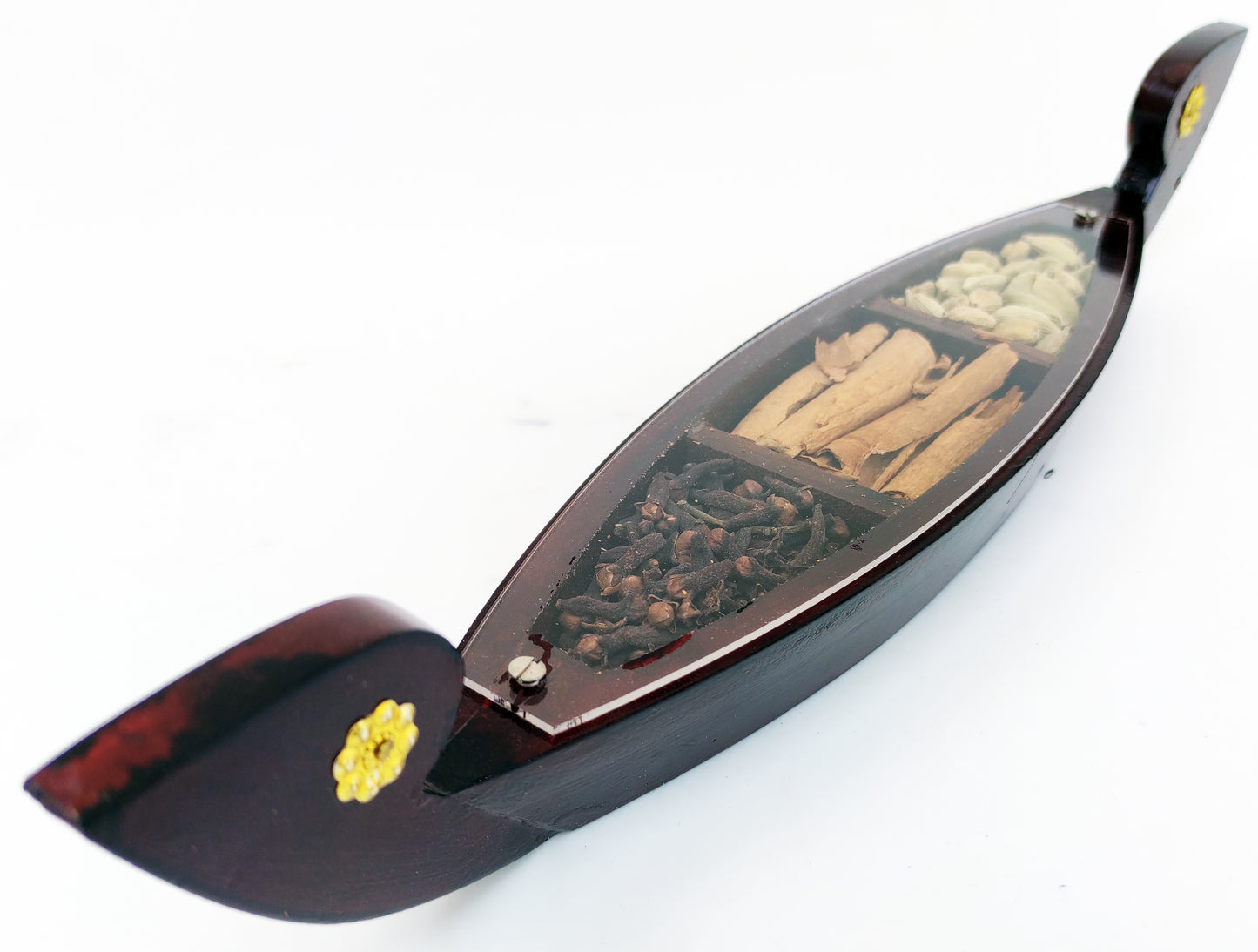 Miniature Kerala Spice Boat with 3 Authentic Spices – Handcrafted Kettuvallom for Décor and Gifting