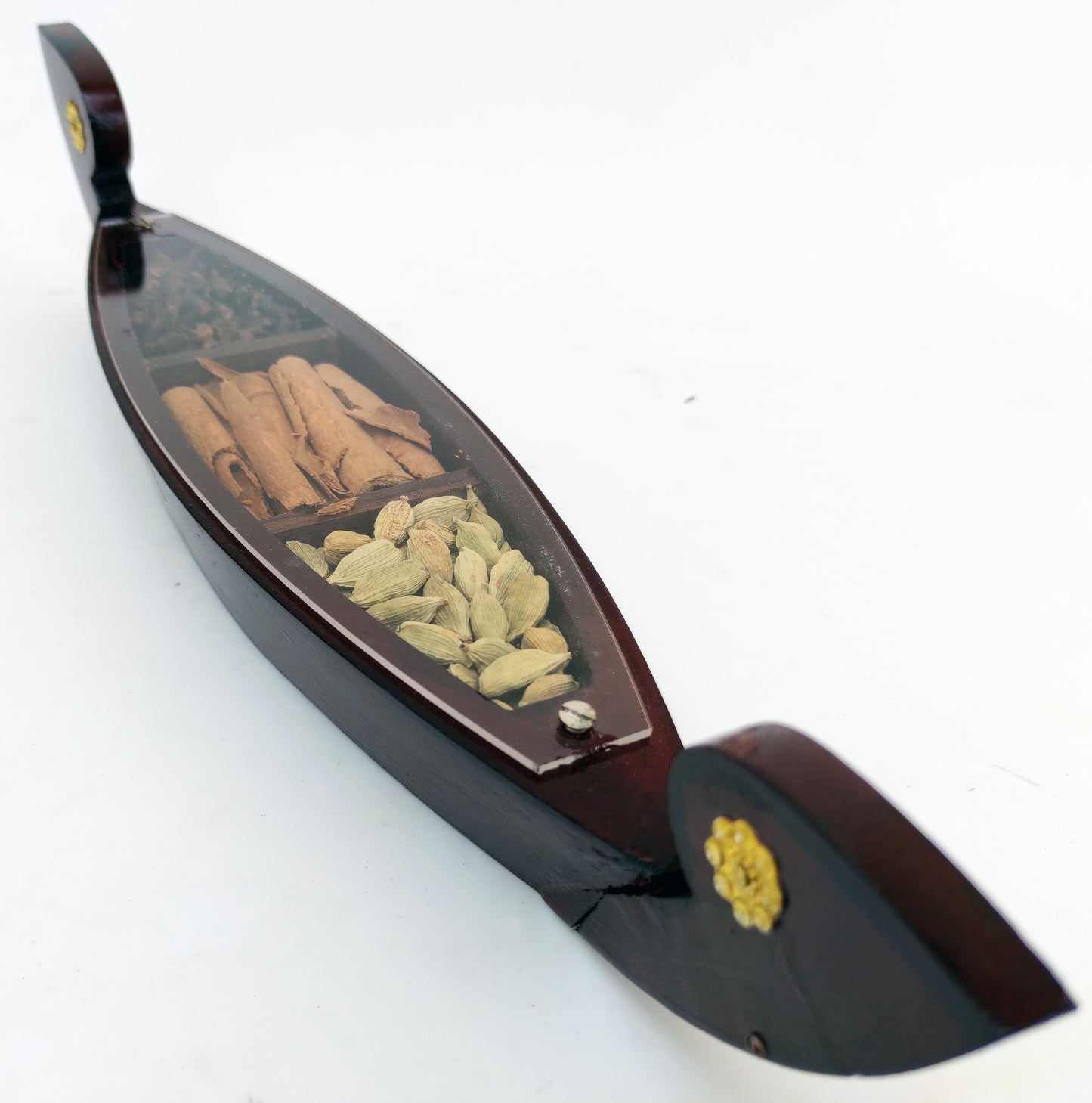 Miniature Kerala Spice Boat with 3 Authentic Spices – Handcrafted Kettuvallom for Décor and Gifting