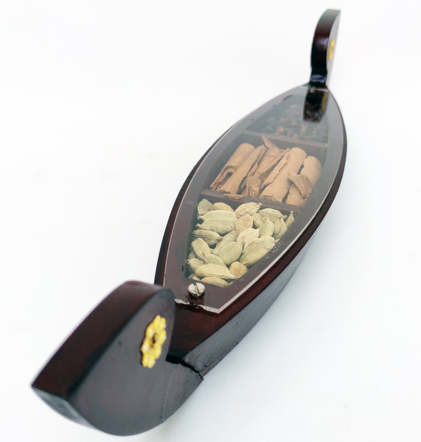 Miniature Kerala Spice Boat with 3 Authentic Spices – Handcrafted Kettuvallom for Décor and Gifting