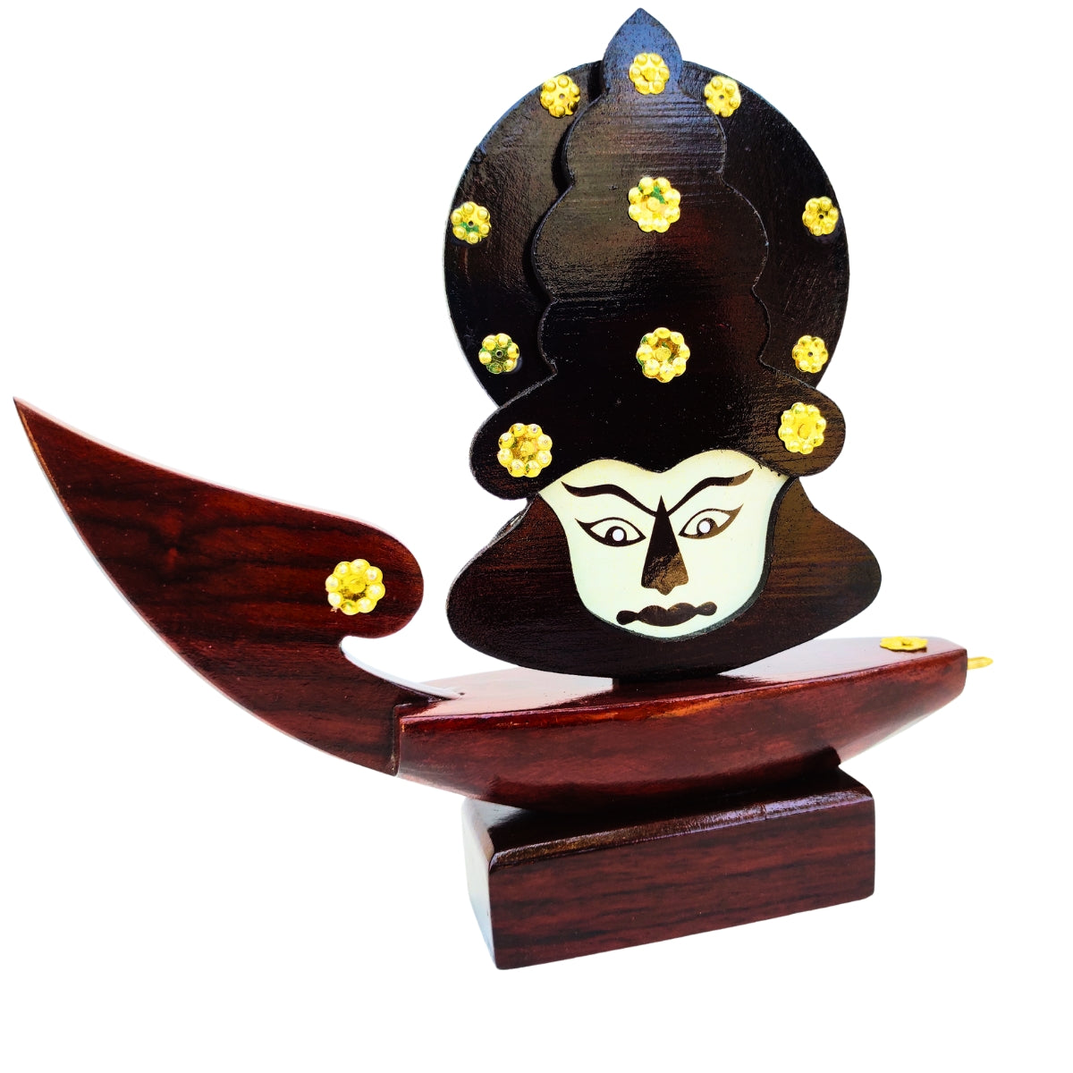 Wooden Kerala Traditional Chundan Boat Curio Miniature with Kathakali Face – 7.5 Inch Height