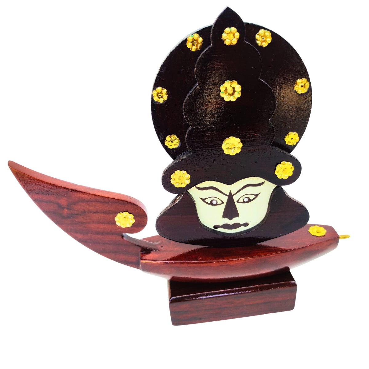 Wooden Kerala Traditional Chundan Boat Curio Miniature with Kathakali Face – 7.5 Inch Height