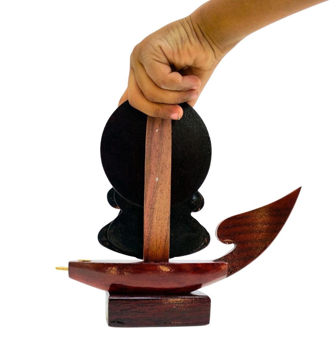 Wooden Kerala Traditional Chundan Boat Curio Miniature with Kathakali Face – 7.5 Inch Height