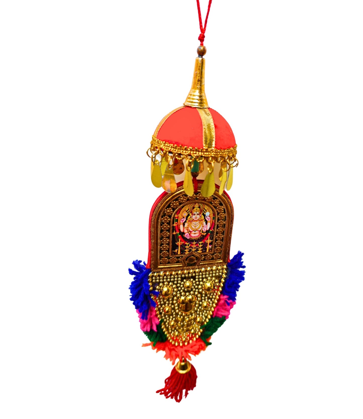 Double-Sided Car Hanging Nettipattam – Sree Ganesha & Chottanikkara Devi with Umbrella Decoration (7 Inches)