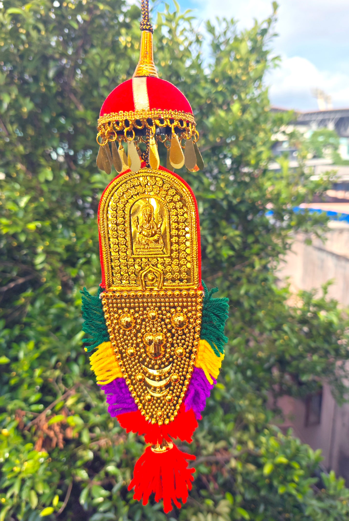 Double-Sided Car Hanging Nettipattam – Lord Ganesh & Goddess Lakshmi | 7 Inches