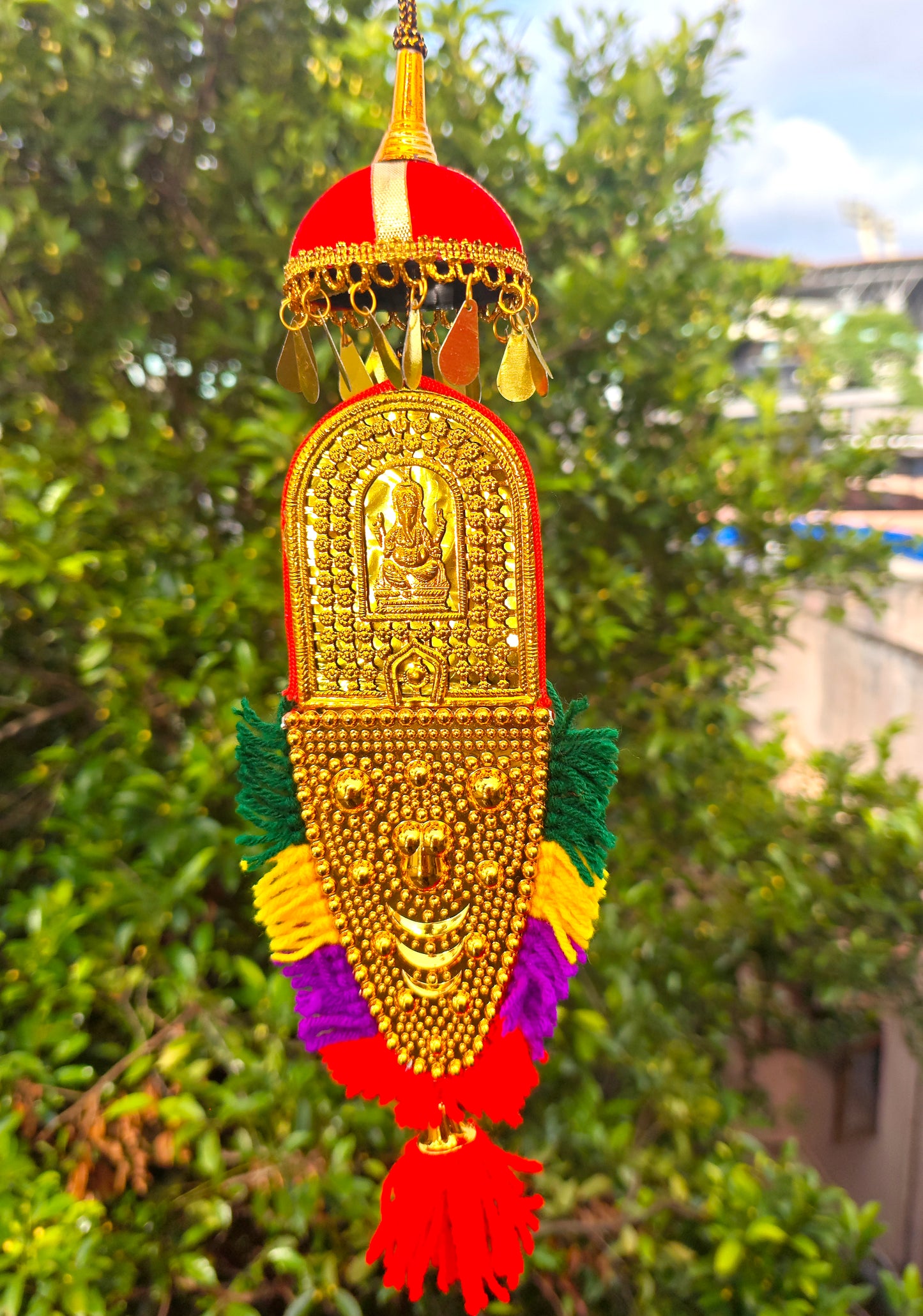 Double-Sided Car Hanging Nettipattam – Lord Ganesh & Goddess Lakshmi | 7 Inches