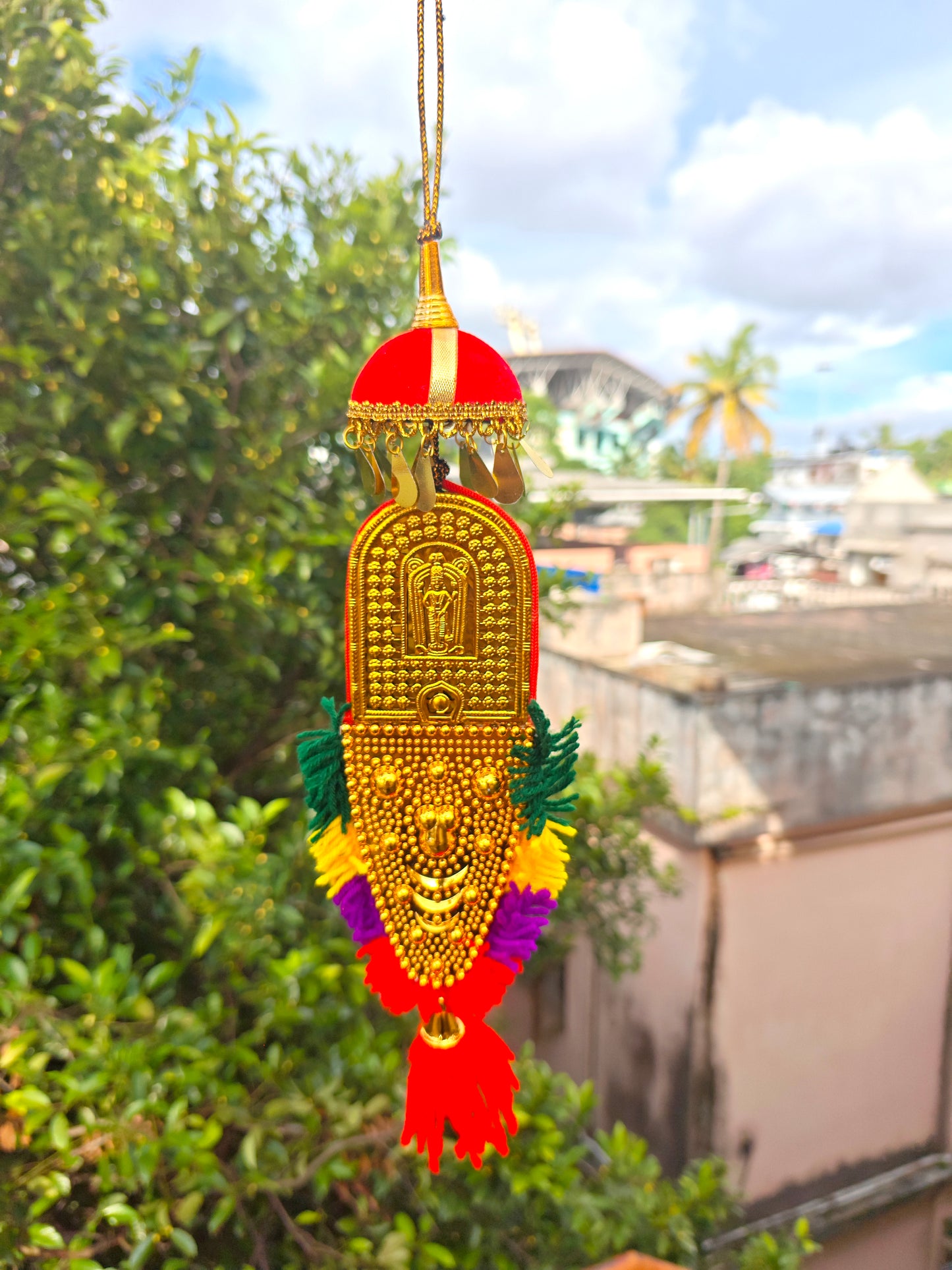 Double-Sided Car Hanging Nettipattam – Lord Ganesh & Goddess Lakshmi | 7 Inches