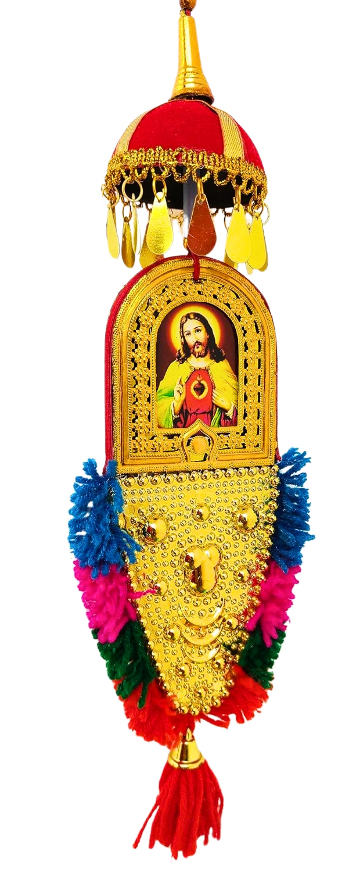 Double-Sided Car Hanging Nettipattam – Jesus & Mary | Rear-View Mirror Ornament (7 Inches)