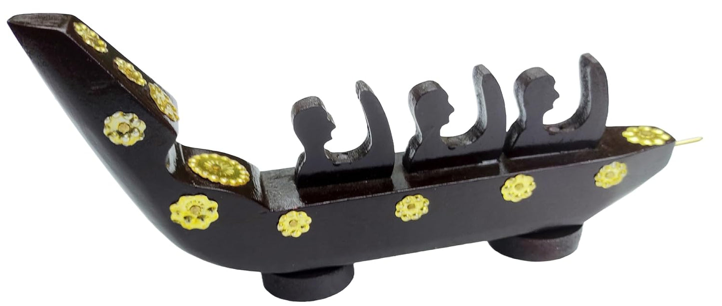 Traditional Chundan Vallam (Snake Boat) Miniature – 3 Oarsmen | Handcrafted Mahogany Decor from Kerala