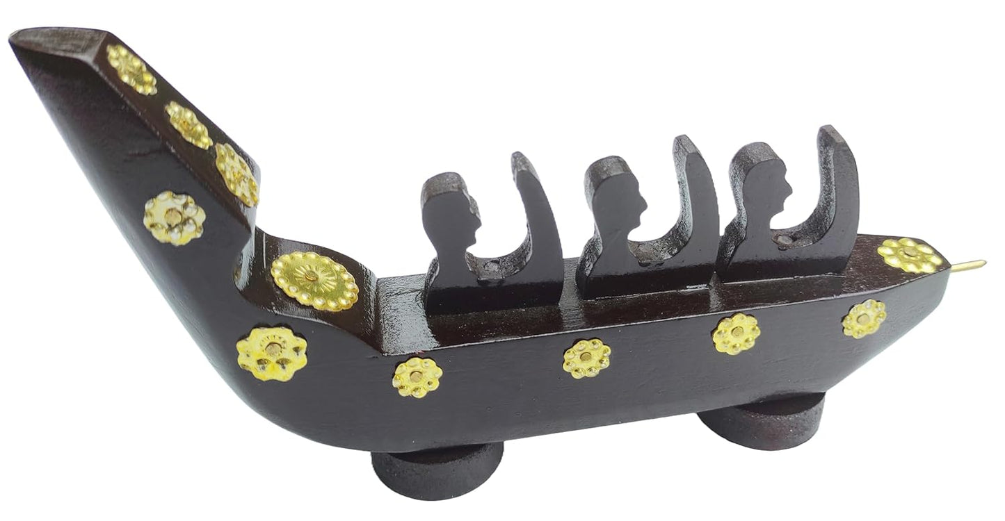 Traditional Chundan Vallam (Snake Boat) Miniature – 3 Oarsmen | Handcrafted Mahogany Decor from Kerala
