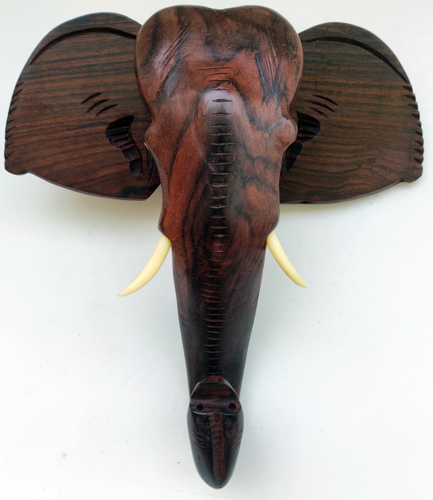10-Inch Hand-Carved Kerala Elephant Head Wall Hanging in Rosewood – Deluxe Finish
