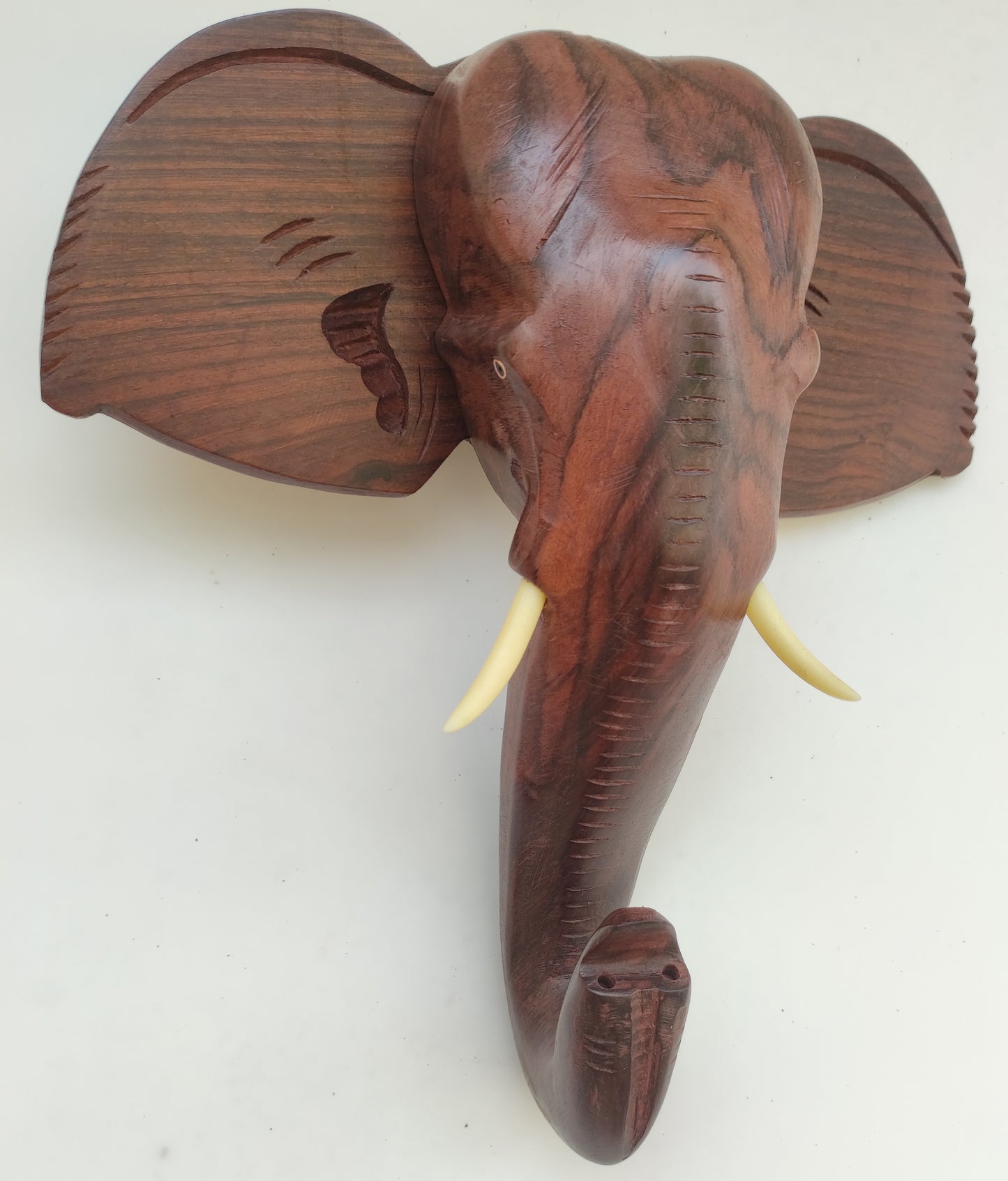 10-Inch Hand-Carved Kerala Elephant Head Wall Hanging in Rosewood – Deluxe Finish