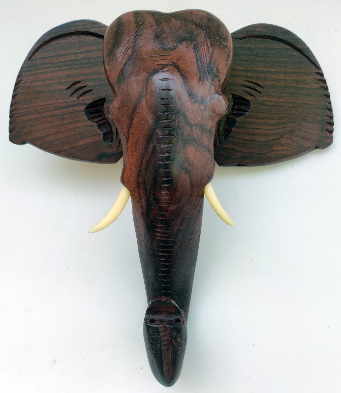 10-Inch Hand-Carved Kerala Elephant Head Wall Hanging in Rosewood – Deluxe Finish