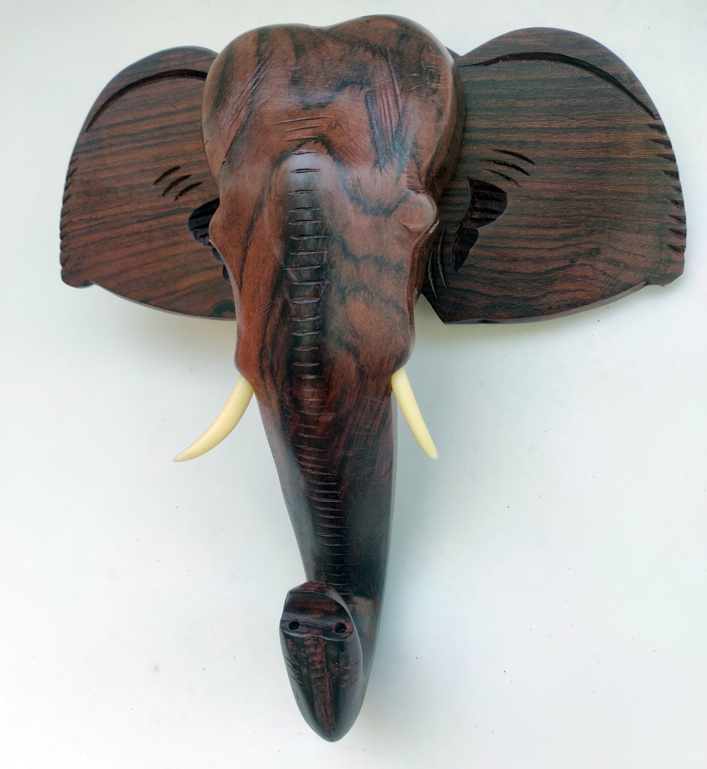 10-Inch Hand-Carved Kerala Elephant Head Wall Hanging in Rosewood – Deluxe Finish