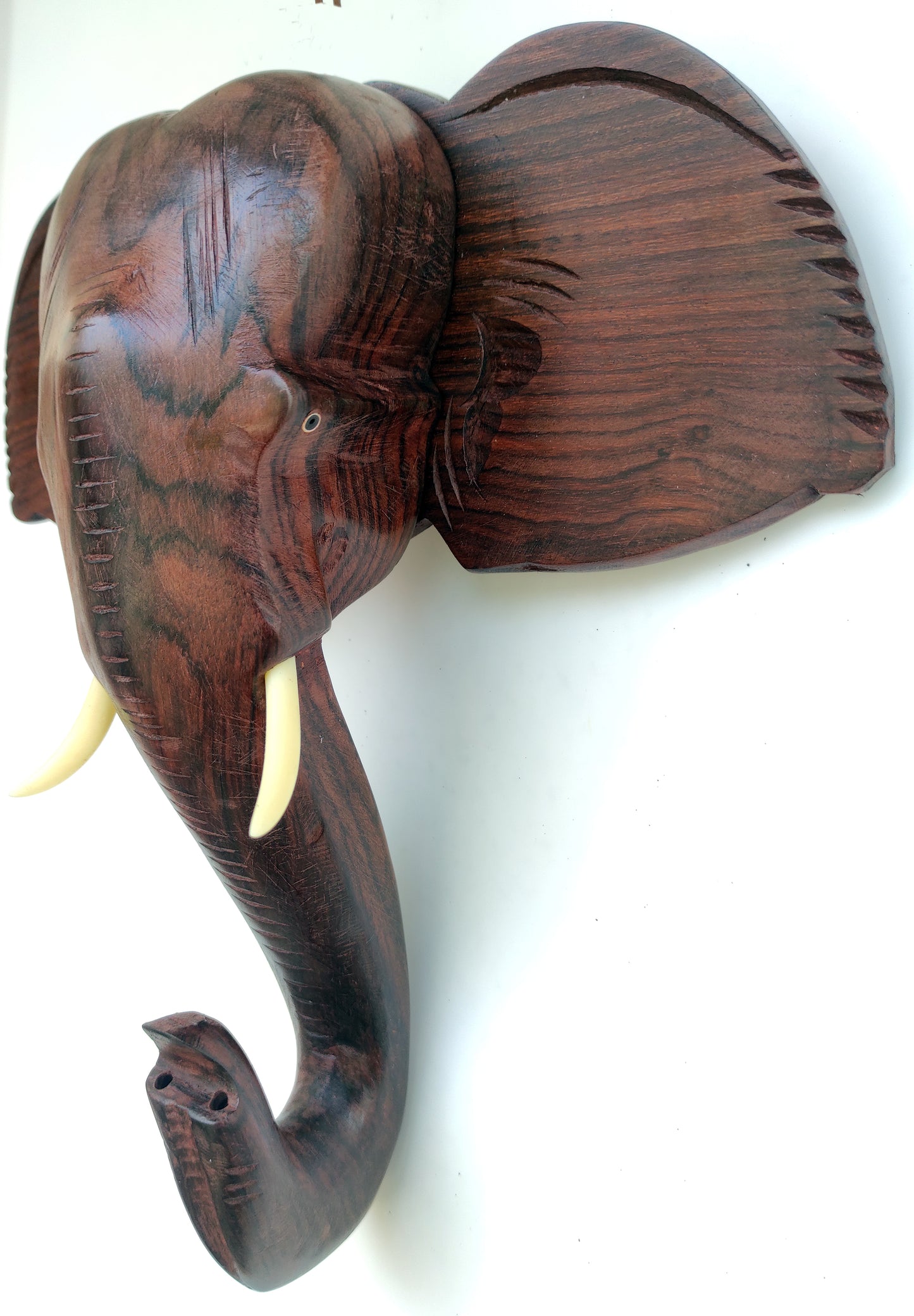 10-Inch Hand-Carved Kerala Elephant Head Wall Hanging in Rosewood – Deluxe Finish