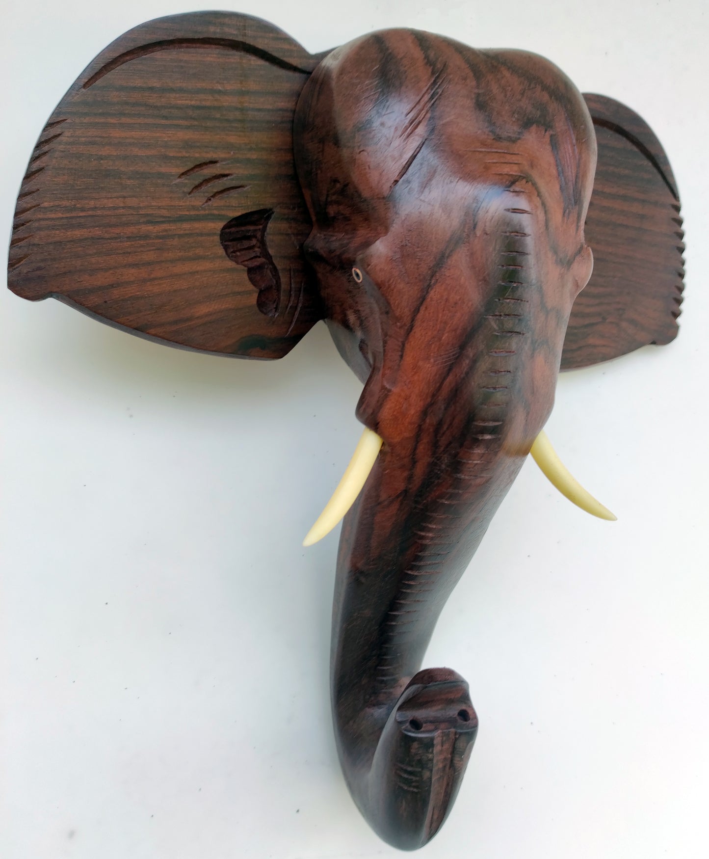 10-Inch Hand-Carved Kerala Elephant Head Wall Hanging in Rosewood – Deluxe Finish