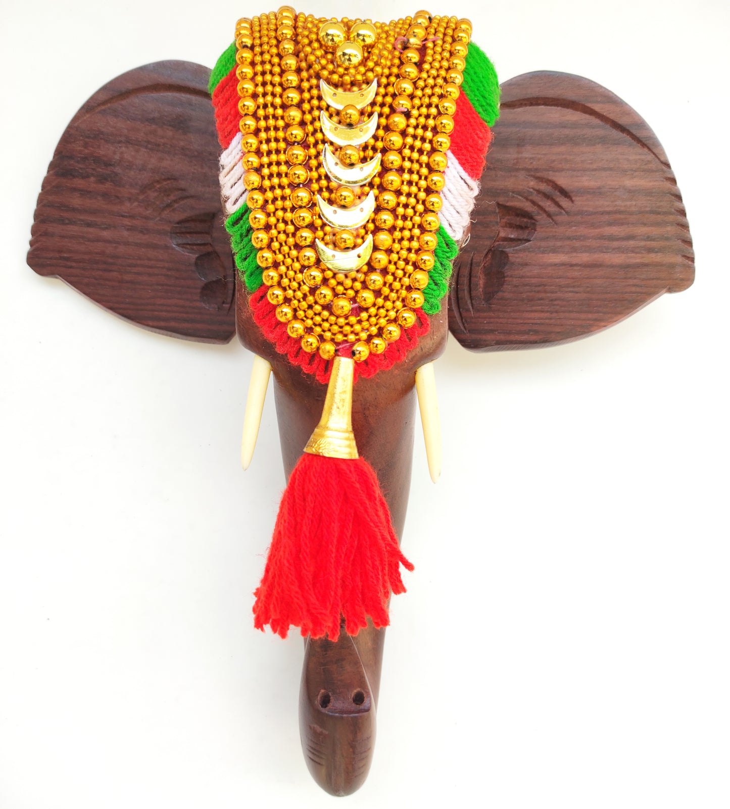 10-Inch Handcrafted Rosewood Elephant Head Wall Hanging with Nettipattom