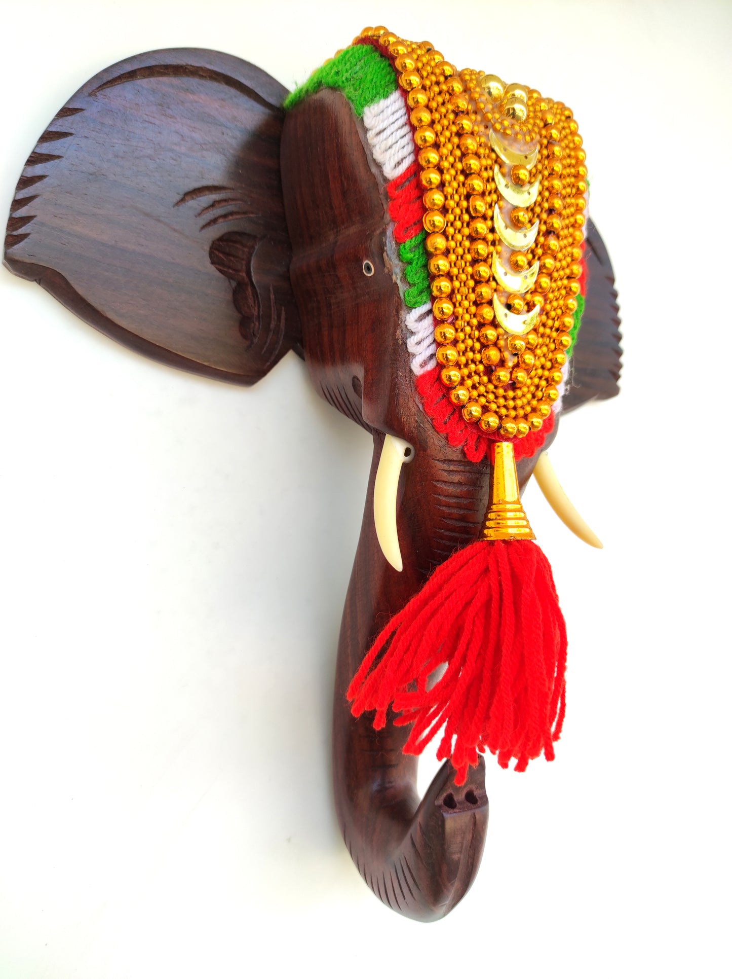 10-Inch Handcrafted Rosewood Elephant Head Wall Hanging with Nettipattom