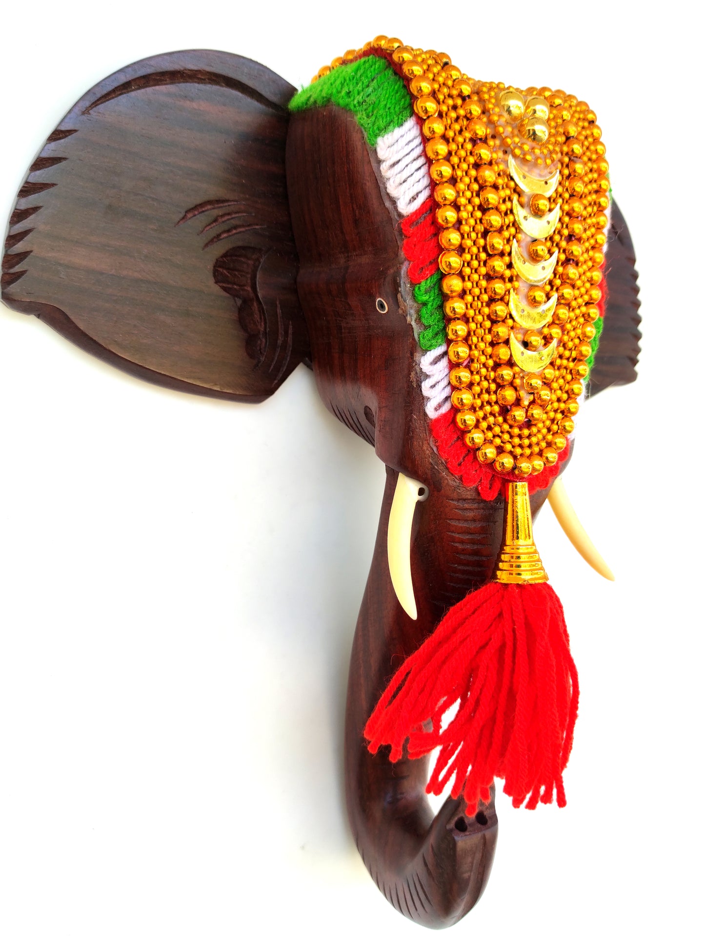 10-Inch Handcrafted Rosewood Elephant Head Wall Hanging with Nettipattom