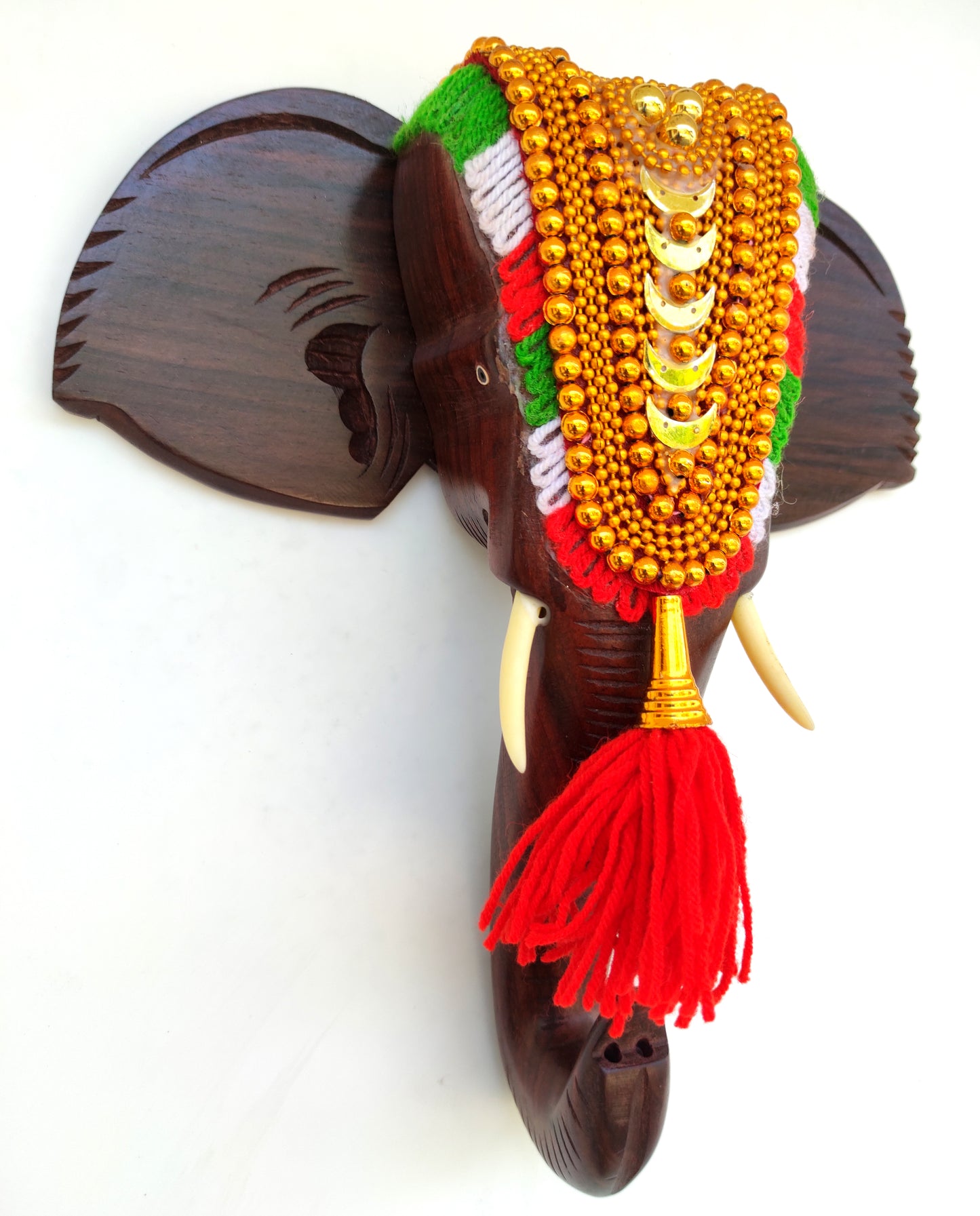 10-Inch Handcrafted Rosewood Elephant Head Wall Hanging with Nettipattom
