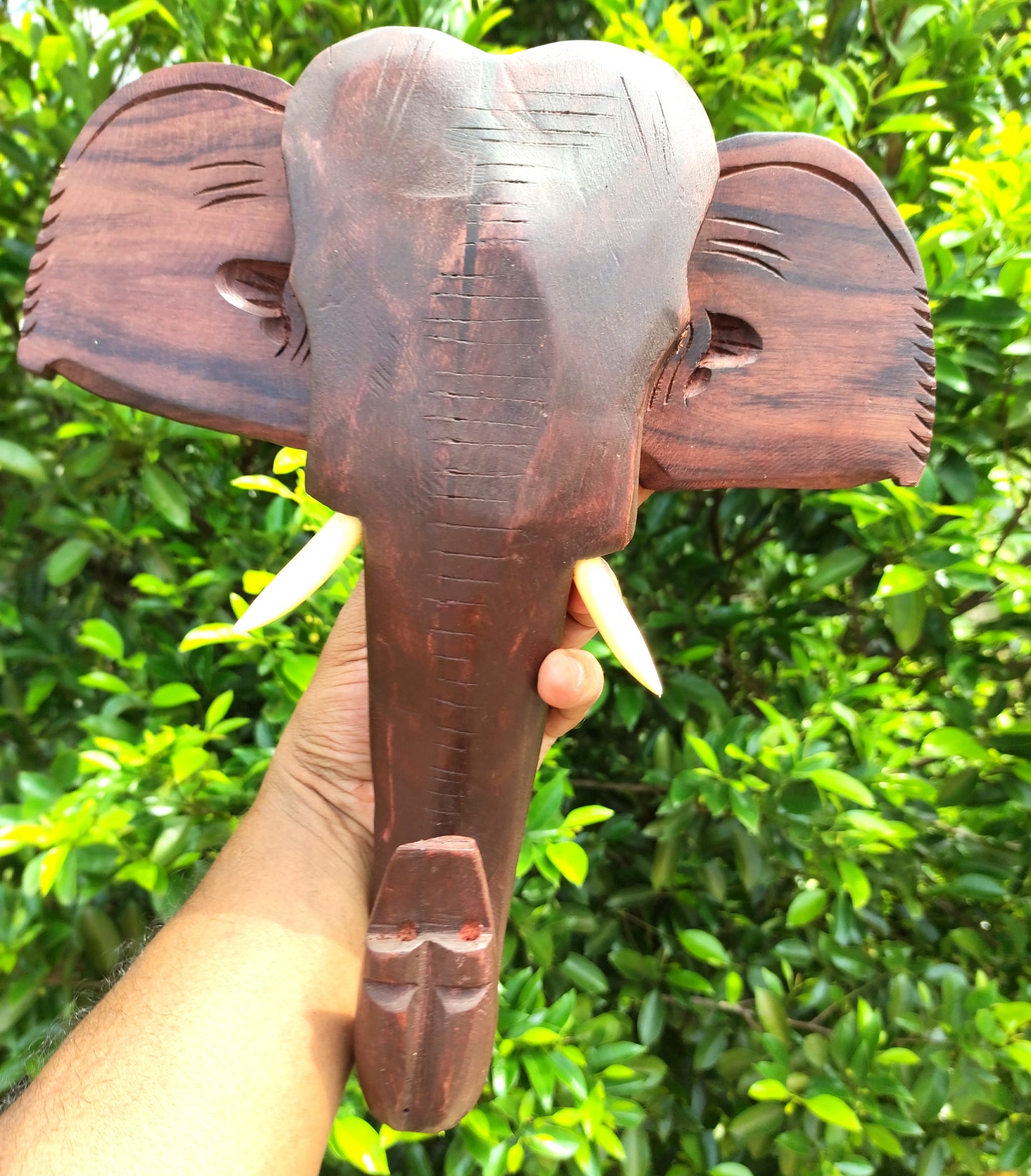 Handcrafted Wooden Elephant Head Wall Hanging – 12 Inch | Traditional Kerala Art
