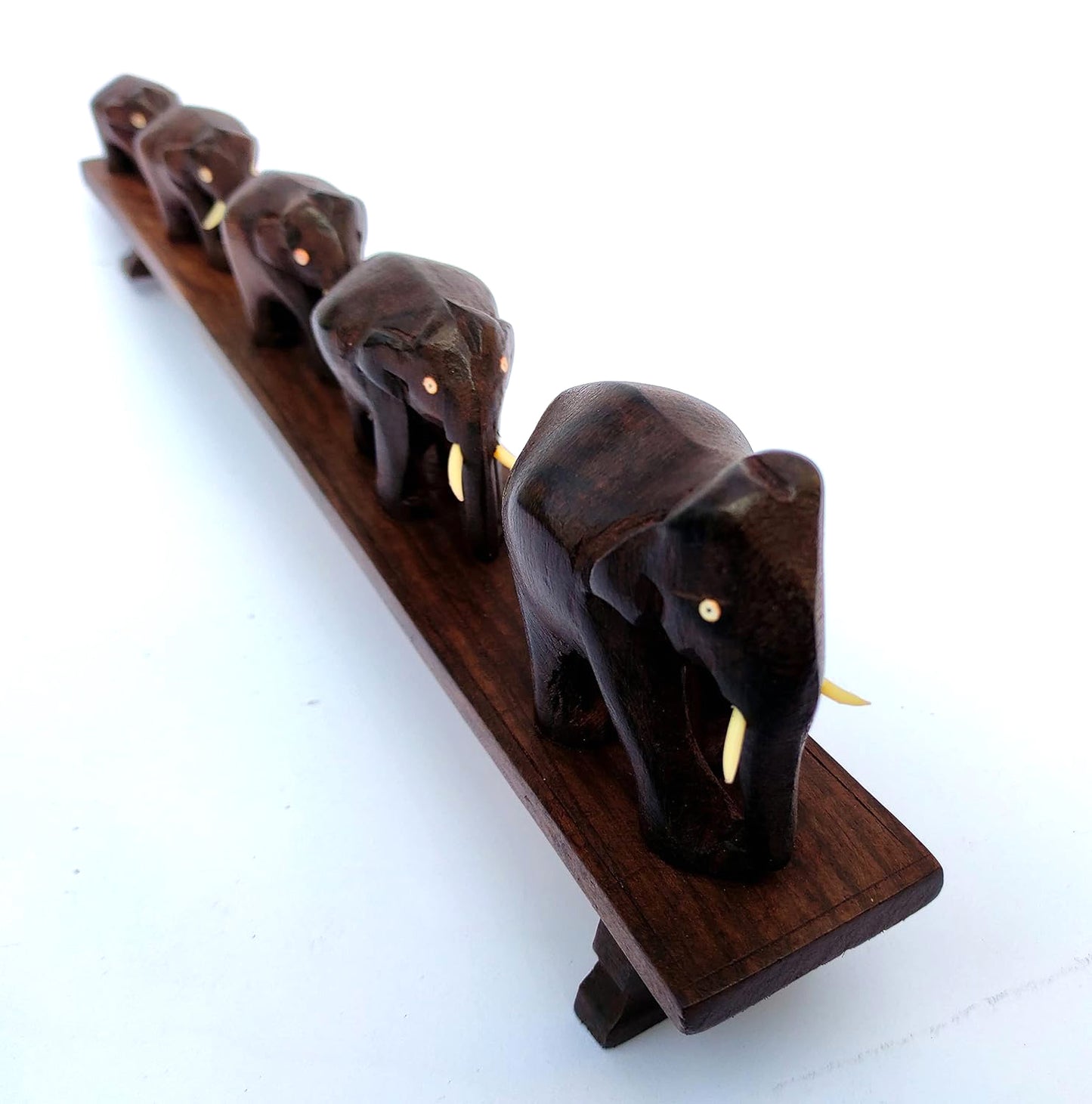 Five Elephants Crossing a Bridge | Kerala Art Decor-Handcrafted Rosewood Elephant Figurine –