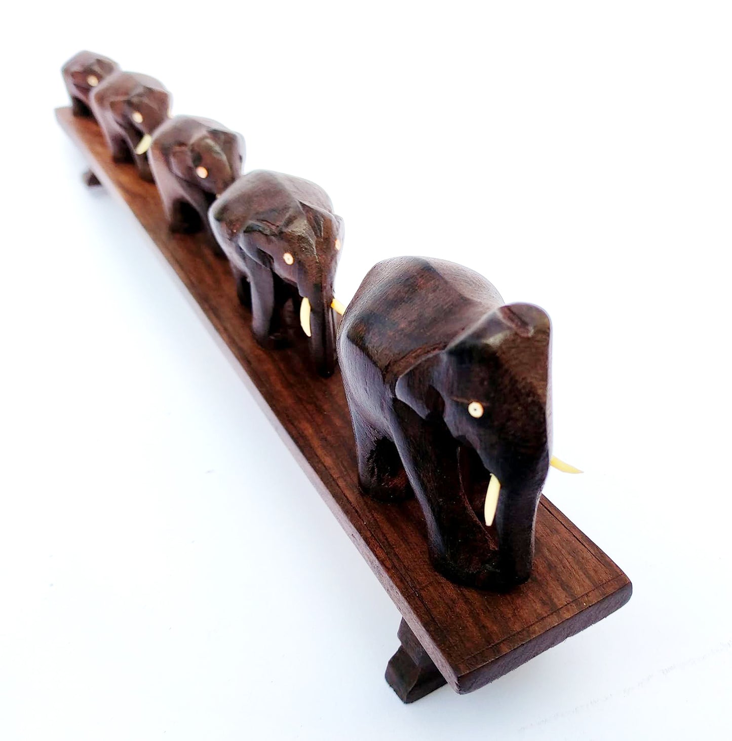 Five Elephants Crossing a Bridge | Kerala Art Decor-Handcrafted Rosewood Elephant Figurine –