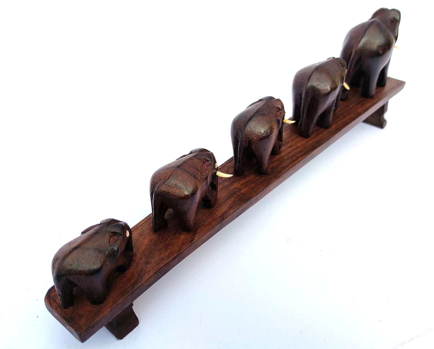 Five Elephants Crossing a Bridge | Kerala Art Decor-Handcrafted Rosewood Elephant Figurine –