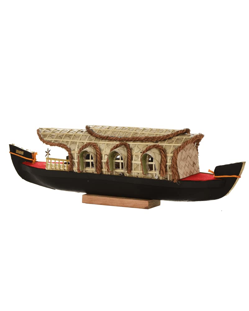 Handcrafted Kerala Houseboat Miniature – 3 Windows | Made from Wood & Screw-Pine Weave