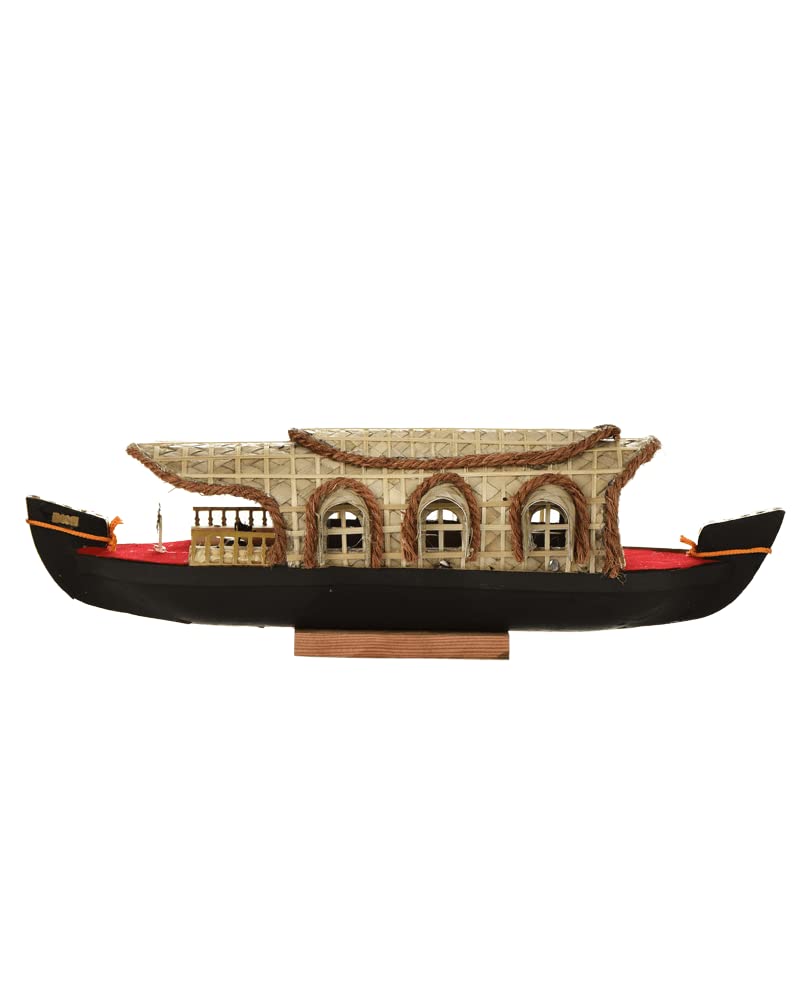 Handcrafted Kerala Houseboat Miniature – 3 Windows | Made from Wood & Screw-Pine Weave