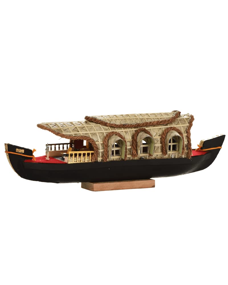 Handcrafted Kerala Houseboat Miniature – 3 Windows | Made from Wood & Screw-Pine Weave