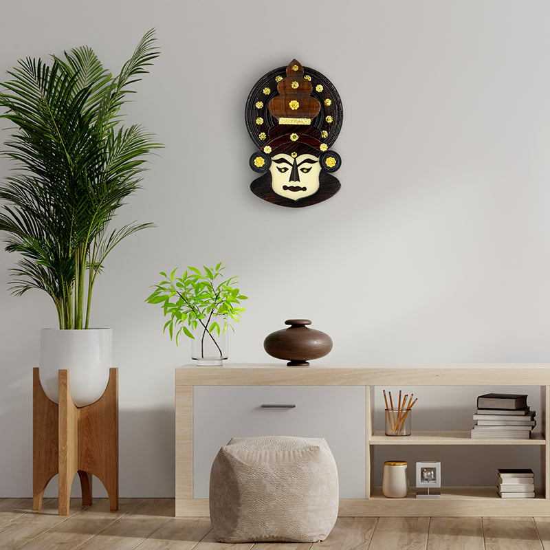 Authentic 10" Kathakali Face in Rosewood – Cultural Wall Accent from Kerala