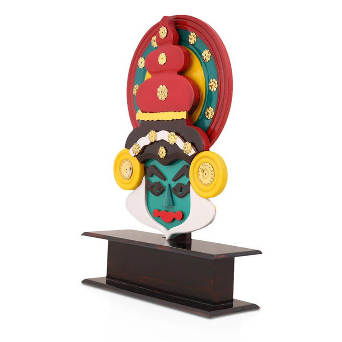 Colourful Wooden Kathakali Head with Stand – 10 x 7.5 Inches | Traditional Kerala Table Decor