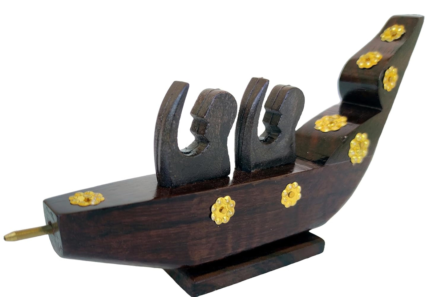 Chundan Vallam Miniature with 2 Rowers – Handcrafted Rosewood Snake Boat with Brass Detailing
