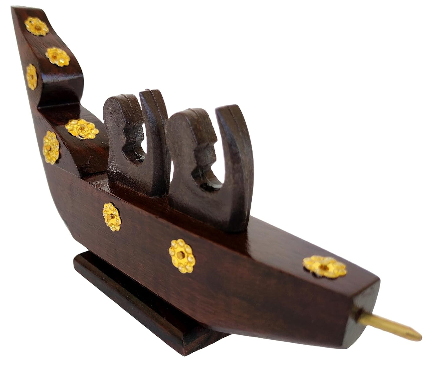 Chundan Vallam Miniature with 2 Rowers – Handcrafted Rosewood Snake Boat with Brass Detailing