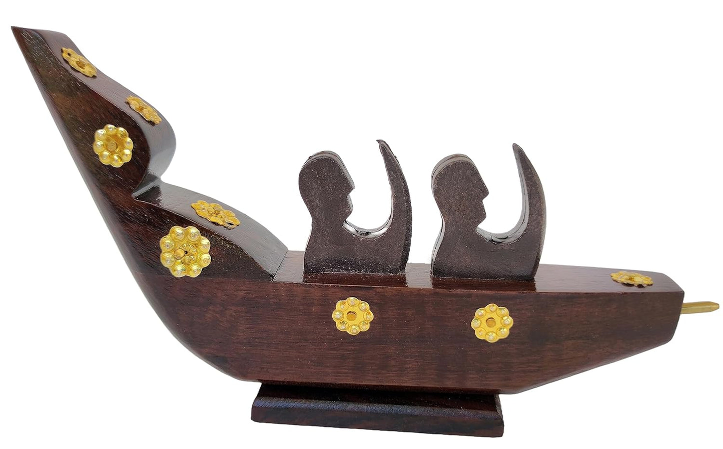 Chundan Vallam Miniature with 2 Rowers – Handcrafted Rosewood Snake Boat with Brass Detailing